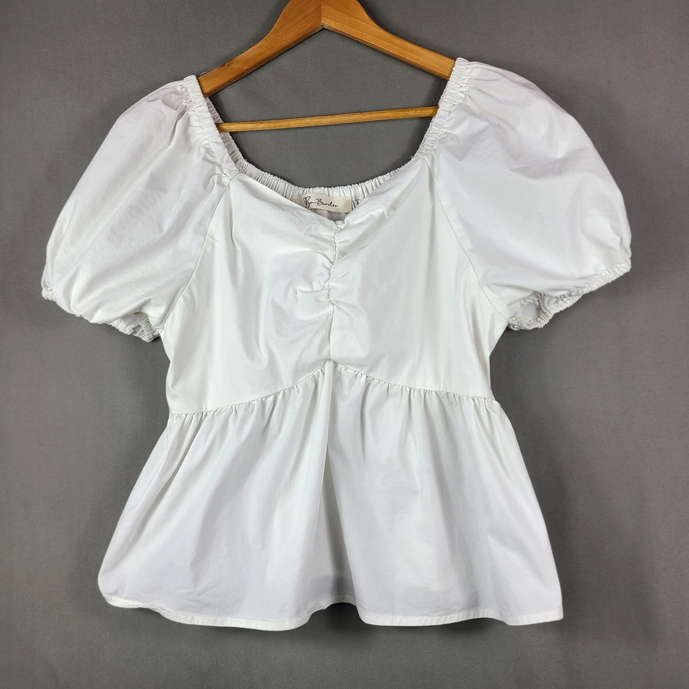 Lyn Burches Babydoll Peplum Peasant Blouse White Sweetheart Neck Boho Size L